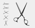 Set hair cut scissor icon. Scissors vector design element or logo template. Black and white silhouette isolated Royalty Free Stock Photo