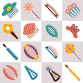 A set of hair pins and hair clips, bijouterie. Icons, decor elements vector