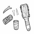 Set of hair styling tools. Vector hand drawn hair styling collection Royalty Free Stock Photo