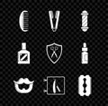 Set Hairbrush, Curling iron for hair, Classic Barber shop pole, Mustache and beard, Barbershop with razor, Blade