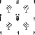 Set Hairbrush, Electric razor blade for men and Round makeup mirror on seamless pattern. Vector Royalty Free Stock Photo
