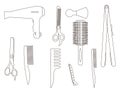 Set of haircutting tools. Line style