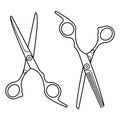 Set of Hairdress barber scissors, professional salon tools. Hairdressing design element.