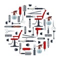 Set of hairdresser objects in flat style isolated on white background. Hair salon equipment and tools logo icons