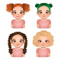 Set of hairstyle for girls, girls faces, avatars, kid heads different color hair vector