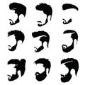 Set of hairstyles for men. Collection of black silhouettes of hairstyles and beards. Vector illustration for hairdresser