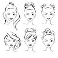 A set of hairstyles, a sketch. Fashionable hairstyles for long hair, bun Royalty Free Stock Photo