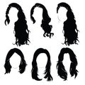 Set of hairstyles for women. Collection of black silhouettes of hairstyles for girls. Royalty Free Stock Photo