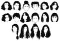 Set of hairstyles for women. Collection of black silhouettes of hairstyles for girls. Fashionable hairstyles. Royalty Free Stock Photo