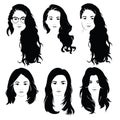 Set of hairstyles for women. Collection of black silhouettes of hairstyles for girls. Royalty Free Stock Photo