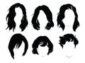 Set of hairstyles for women. Collection of black silhouettes of hairstyles for girls.