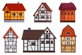 Set of half timbered houses on white