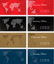 Set of halftone bussines cards with continents