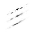 Set of halftone circle dots design elements. Collection of diagonal thin oval lines using halftone texture for logo. Royalty Free Stock Photo