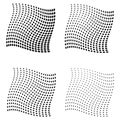 Set of Halftone curved squares isolated on the white background. Collection of halftone effect transformed dot patterns.