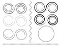 Set of halftone design elements with dots and lines. Spiral, line, circle as icon or logo