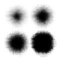 Set of halftone dots vector circle shapes. Abstract dotted stippling shapes. Monochrome halftone gradient circle set.