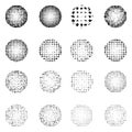 Set of Halftone roughen circles isolated on white background.Collection of halftone effect dot patterns.