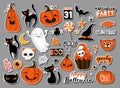 Set of halloweeen stickers, badges, scrapbooking elements. Happy halloween set. Halloween party, vector EPS 10