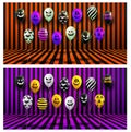 Set of Halloween background striped room in orange, purple and black. Ghost Balloons. Scary air balloons. Vector illustration. Iso Royalty Free Stock Photo