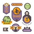 Set of Halloween badges. Flat holiday elements and banners