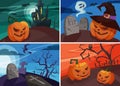 Set of Halloween banners in cartoon style. Royalty Free Stock Photo