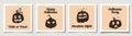 Set of Halloween cards with Set of four halloween pumpkins, funny faces.