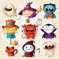 Set of Halloween cartoon characters. Vector illustration Royalty Free Stock Photo