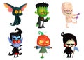 Set of Halloween cartoon monster characters