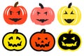 Set of Halloween cartoon pumpkins. Flat style vector pumpkihs