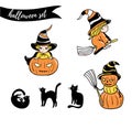 Set of halloween characters. Children in costumes. Royalty Free Stock Photo