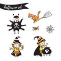 Set of halloween characters. Children in costumes.