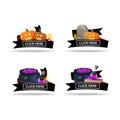 Set of Halloween clickable stickers for your arts with Halloween elements and black ribbons for title