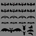 Set of Halloween Flying Bats for your Design, Game, Card. Big Collection of Bat Silhouettes. Vector Illustration. Royalty Free Stock Photo