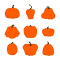 Set of simple orange pumpkins isolated on white background.