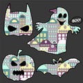 Set of halloween icons with bat, ghost, pumpkin. illustra Royalty Free Stock Photo