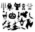 Set of halloween icons, black silhouettes. Vector illustrations, izolated on white Royalty Free Stock Photo