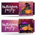 Set Halloween invitation cards to Halloween party. Pink and purple horizontal invitation cards to Halloween party for your