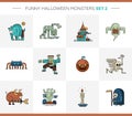 Set of Halloween line flat design modern icons and