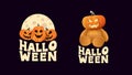 Set Halloween logo with pumpkins and Teddy bear with Jack pumpkin head Royalty Free Stock Photo