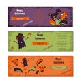 Set of Halloween night backgrounds with cute monsters.Three Halloween banners. Vector. Royalty Free Stock Photo