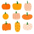 Set of halloween painted pumpkins in flat style