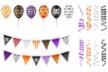 Set of halloween party elements. isolated flags, balloons and streamers Royalty Free Stock Photo