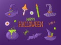 Set for Halloween party isolated on purple background Royalty Free Stock Photo