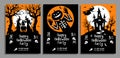 Set of Halloween party posters in black and orange colors. Vector design template of Invitations, flyer afiche, poster