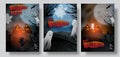 Set Halloween posters or banners dark background graveyard with ghost and zombie hand. Vector Royalty Free Stock Photo