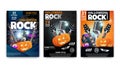 Set of Halloween posters for Halloween rock party with Halloween elements, guitars and microphones.