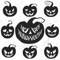 Set for Halloween with pumpkin carving. Happy Halloween vector lettering.