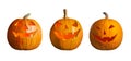 Set of halloween pumpkin head jack lanterns on background. Banner design Royalty Free Stock Photo