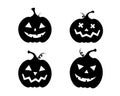 Set of Halloween pumpkins with carved faces black isolated illustration on white background. Editable icons Royalty Free Stock Photo